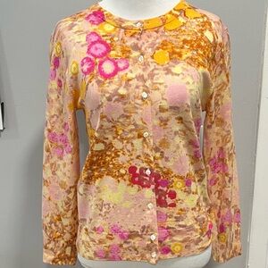 J CREW ABSTRACT FLORAL MERINO CARDIGAN -M